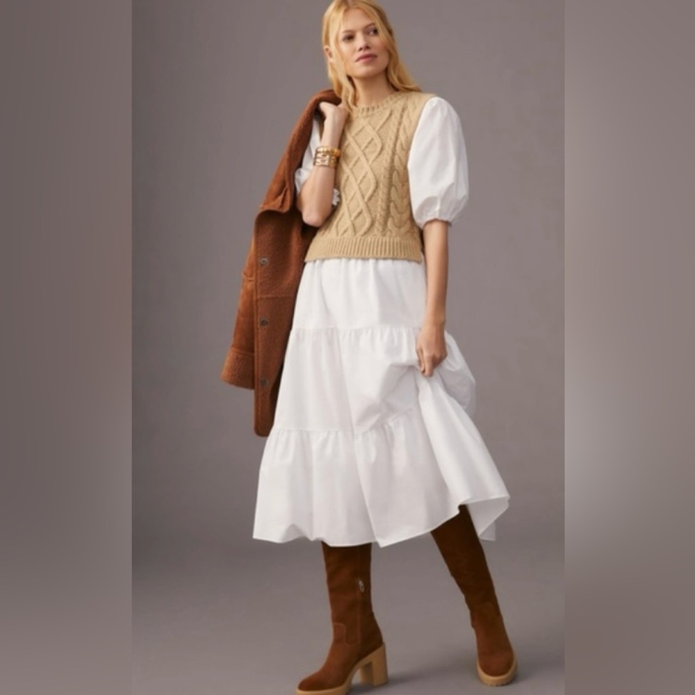 Anthropologie-English Factory Women's Mixed Media Cable Knit Down Midi Dress